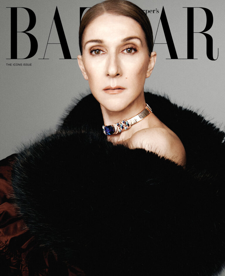 Céline Dion wears 53 carats of gems and fur on the cover of Harper’s Bazaar
